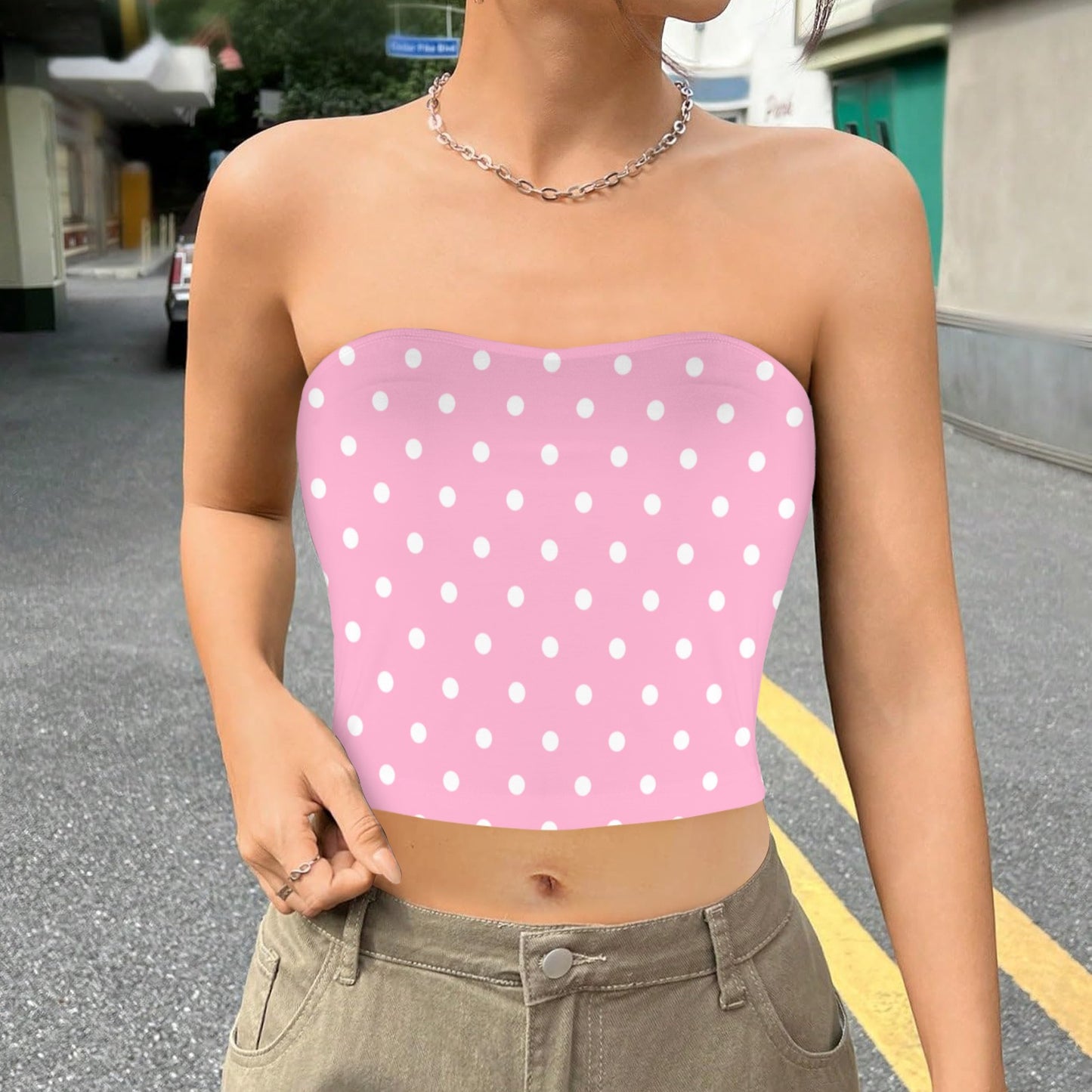 dotsltpink. crop tube