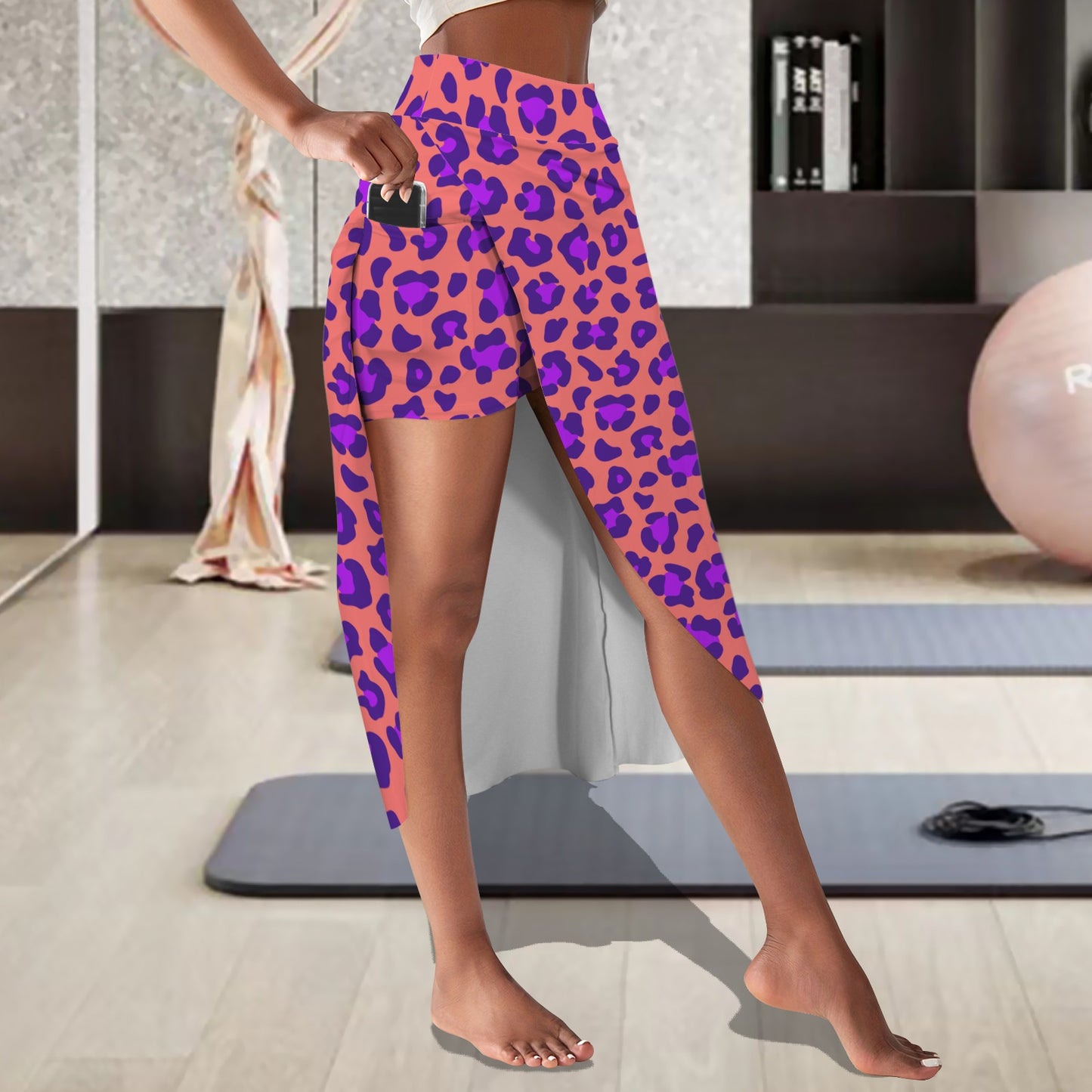 leopardcoralpurp. midi skort