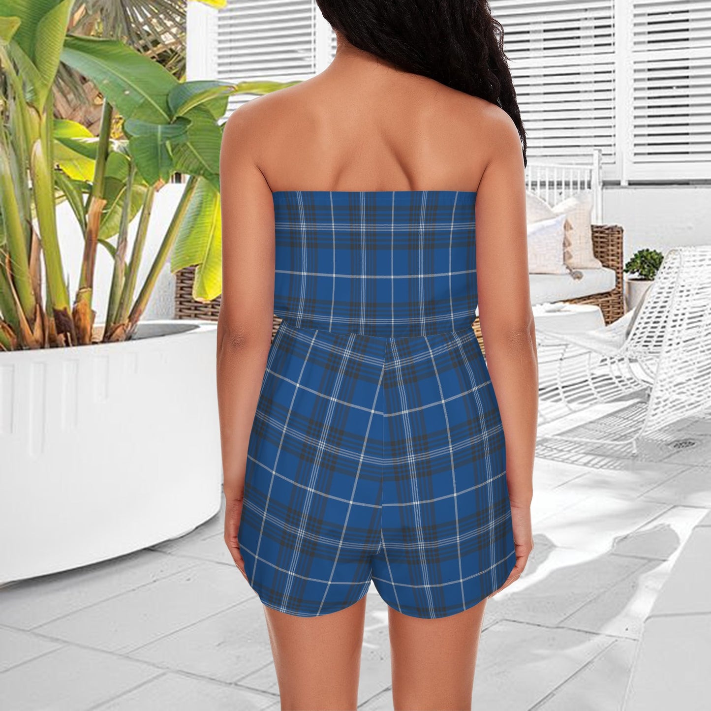 rplaid. strapless romper