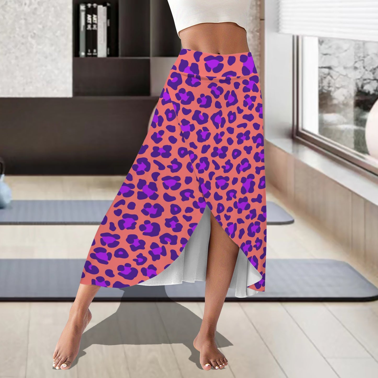 leopardcoralpurp. midi skort