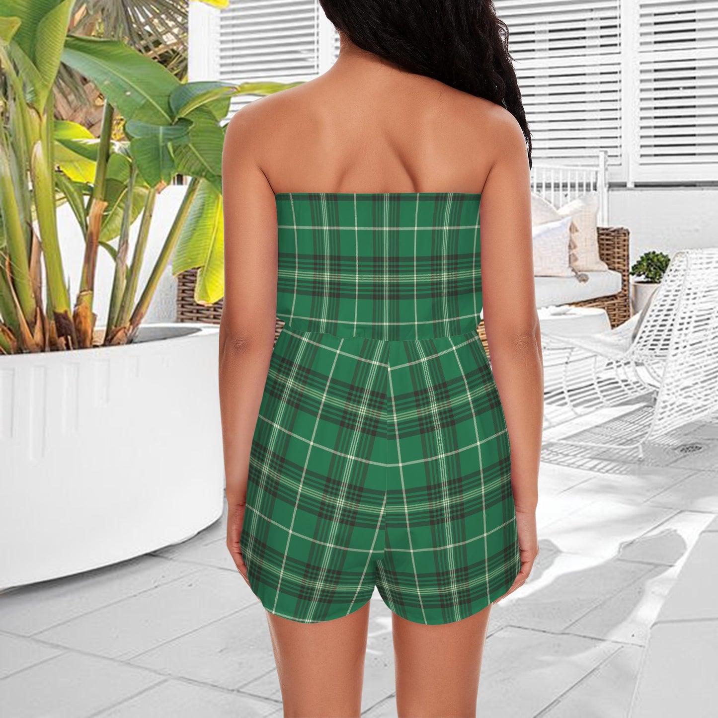 splaid. strapless romper
