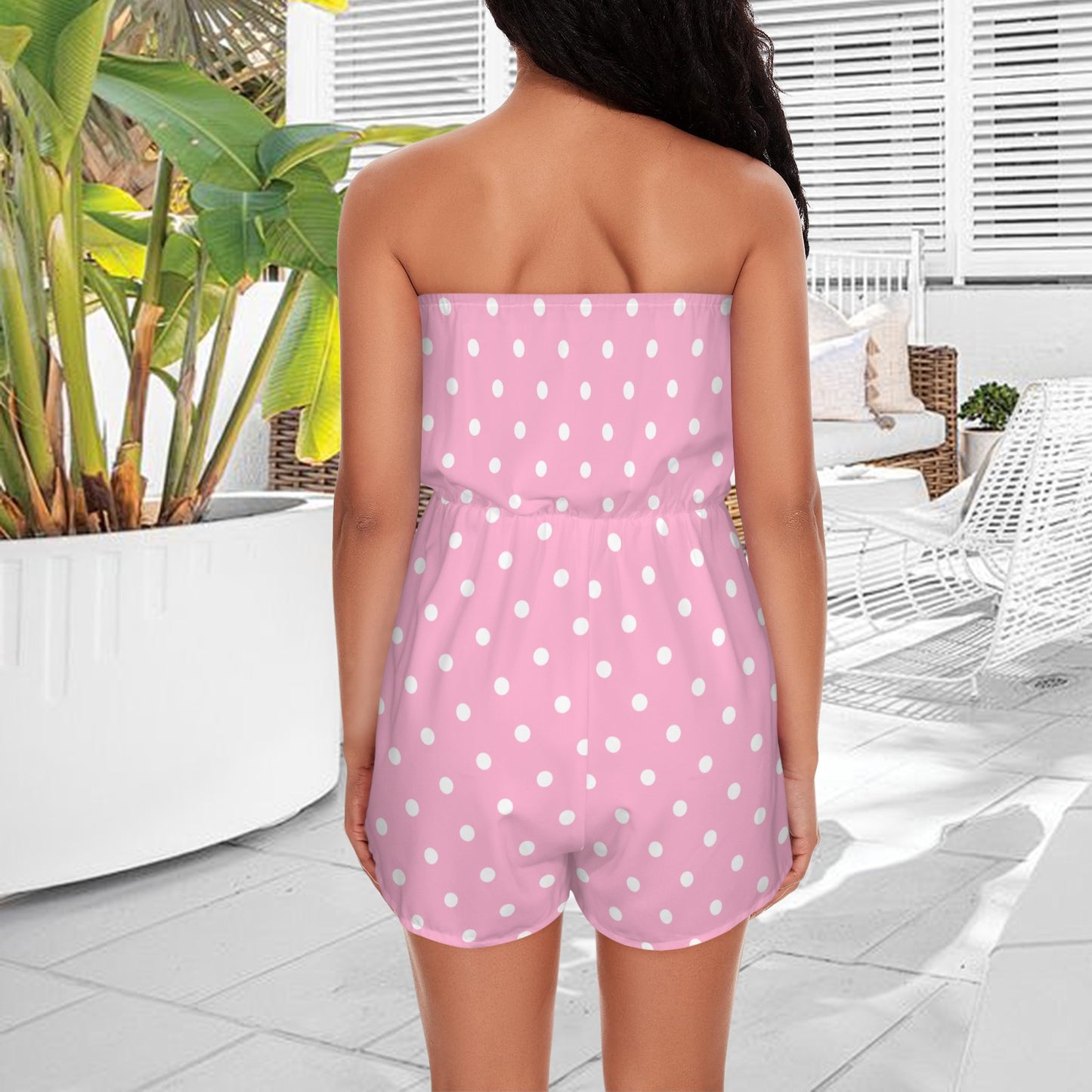 dotsltpink. strapless romper