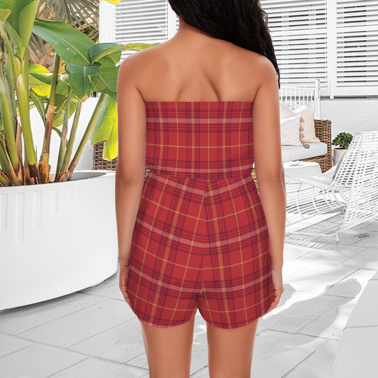 gplaid. strapless romper
