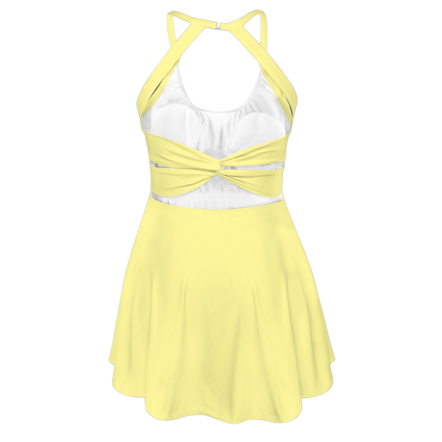 Almost There Yellow Open Back Flare Skirt Active Dress