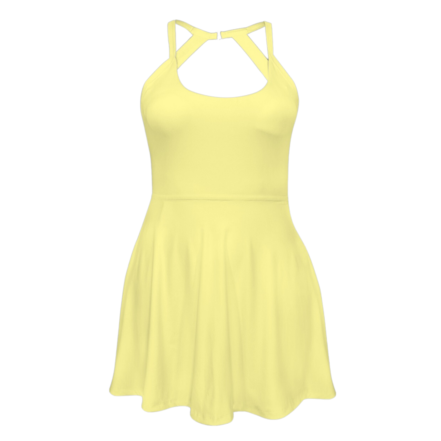 Almost There Yellow Open Back Flare Skirt Active Dress
