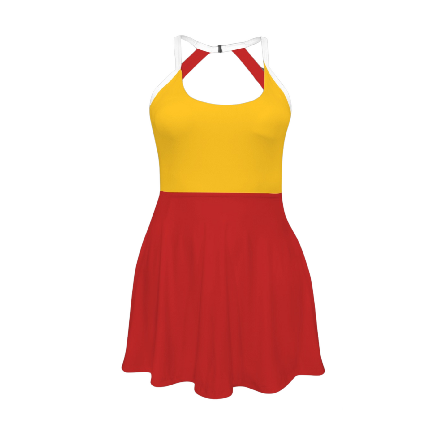 Clara Bell Colorblock Open Back Flare Skirt Active Dress