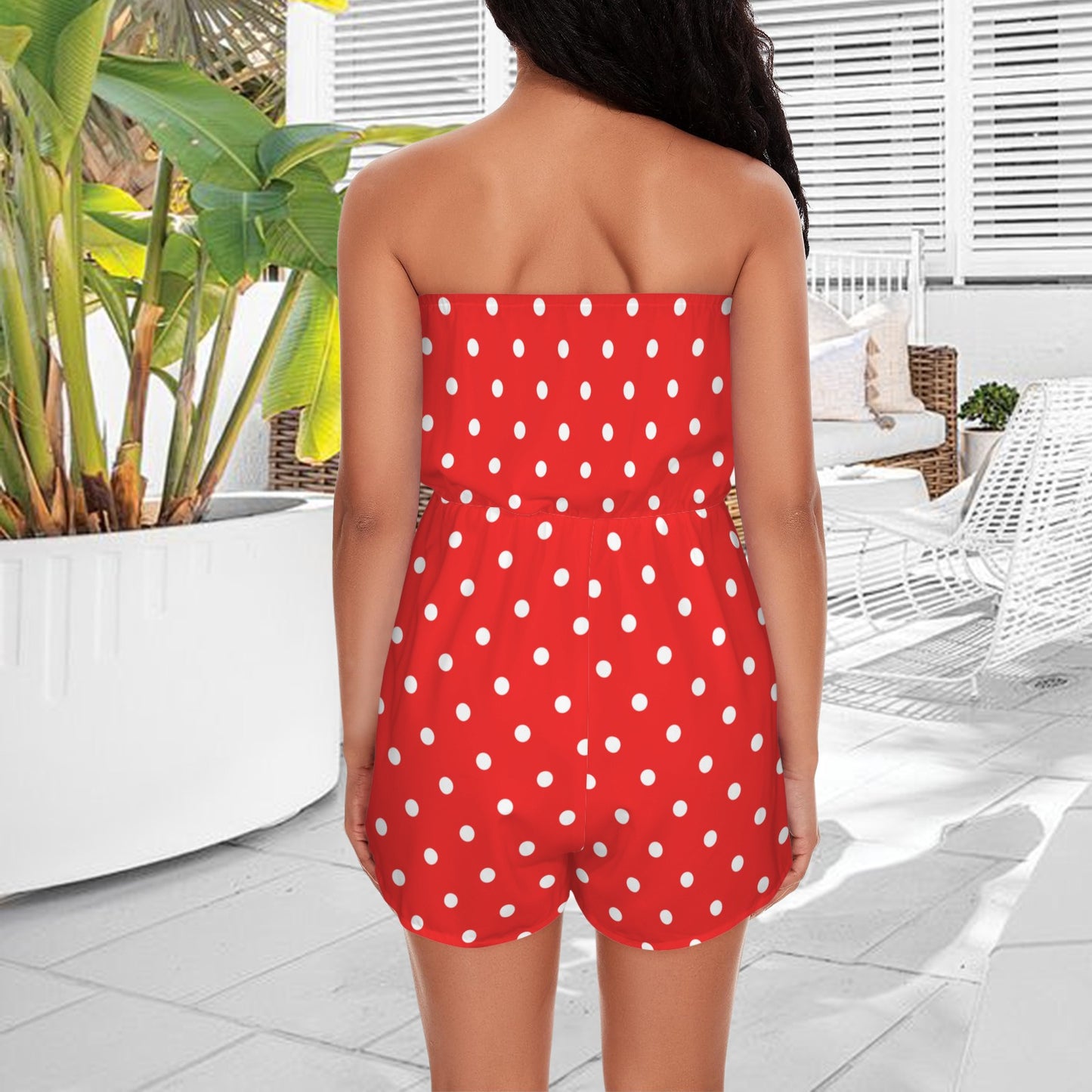 dotsred. strapless romper
