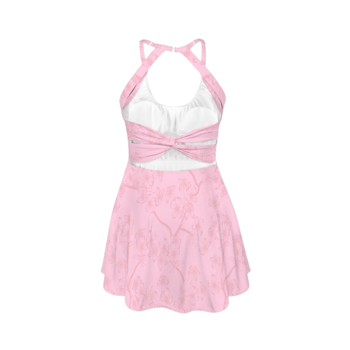 Pink Witch Cherry Blossoms Open Back Flare Skirt Active Dress