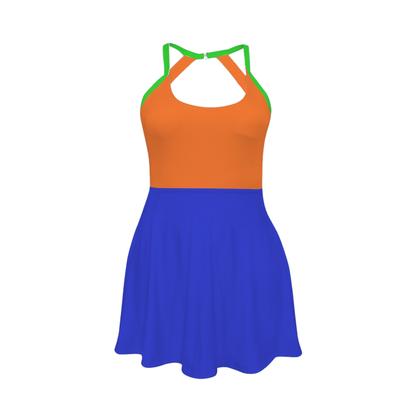 Goof Colorblock Open Back Flare Skirt Active Dress