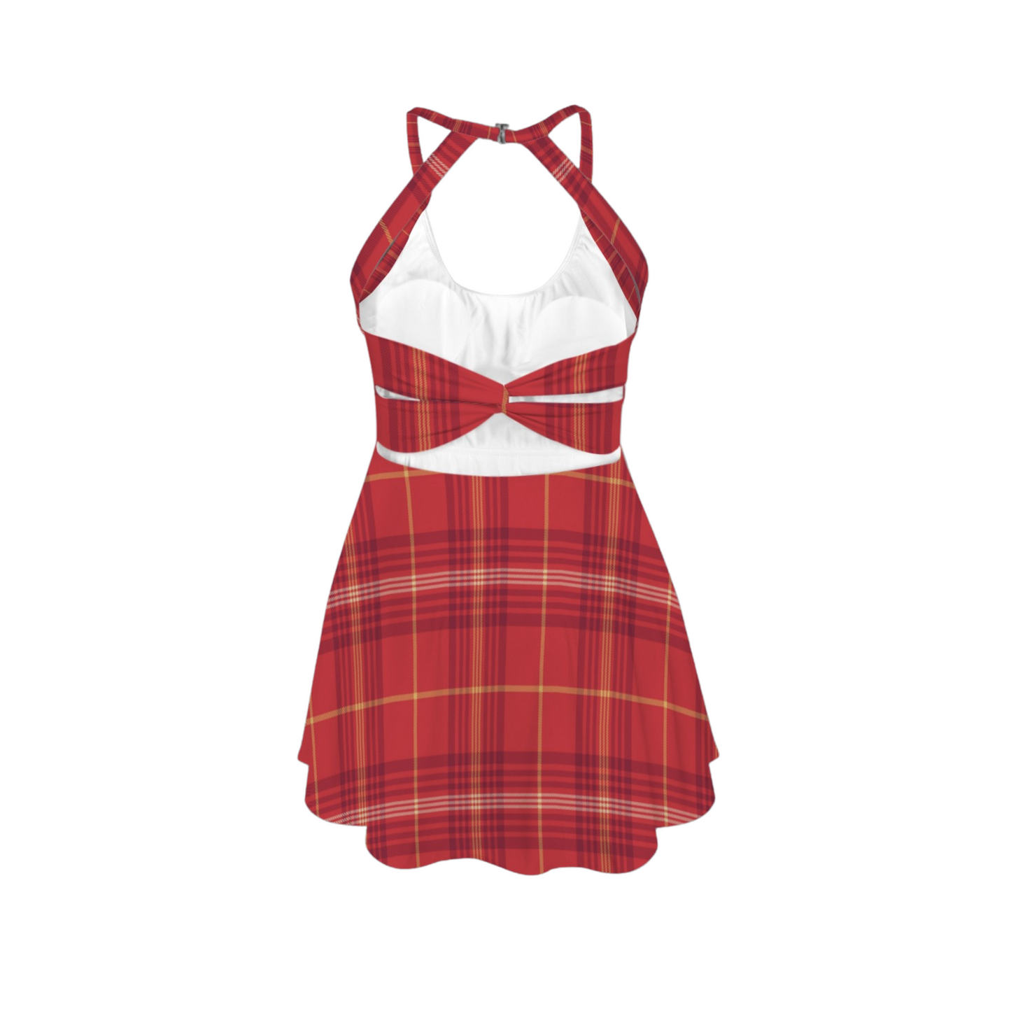 Lion House Plaid Open Back Flare Skirt Active Dress