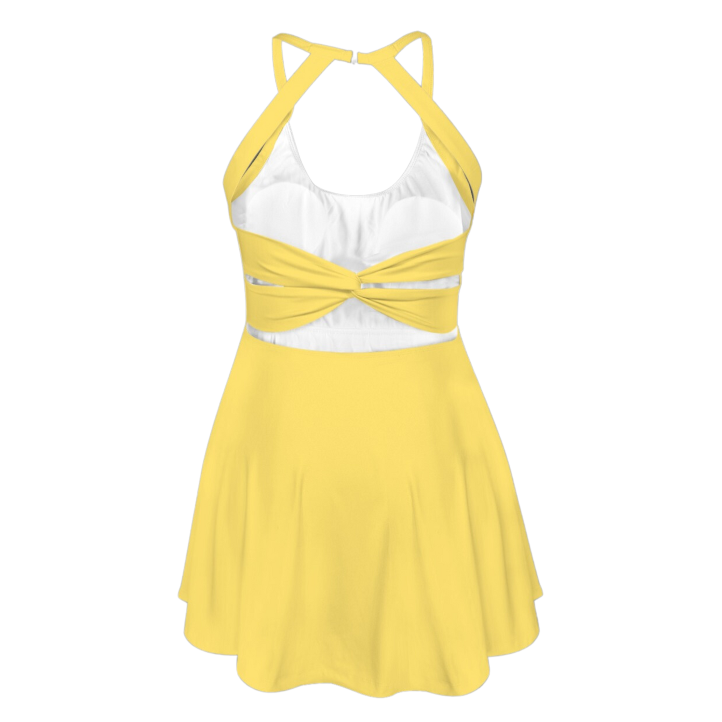 Not a Guppy Yellow Open Back Flare Skirt Active Dress