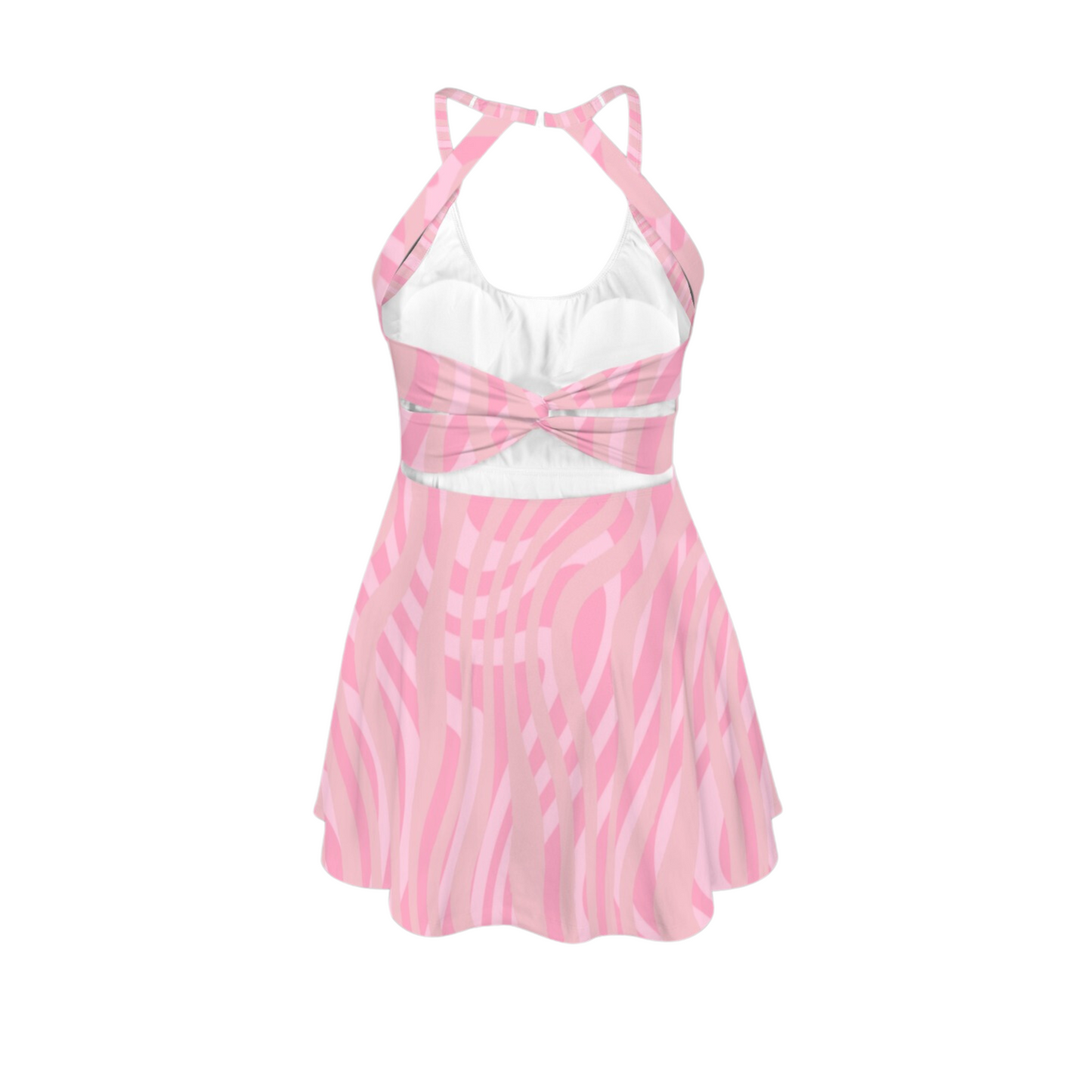 Pink Witch Wavy Print Open Back Flare Skirt Active Dress
