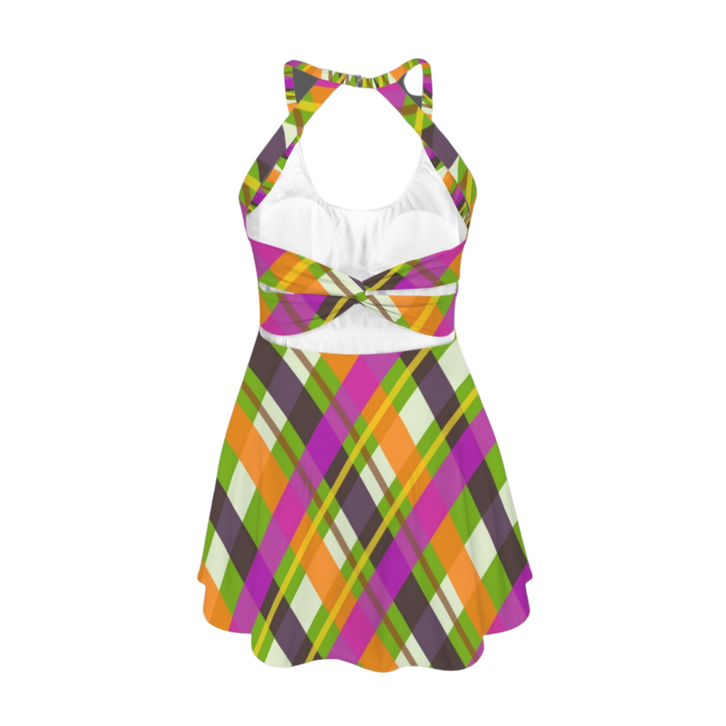 Halloween Plaid Open Back Flare Skirt Active Dress