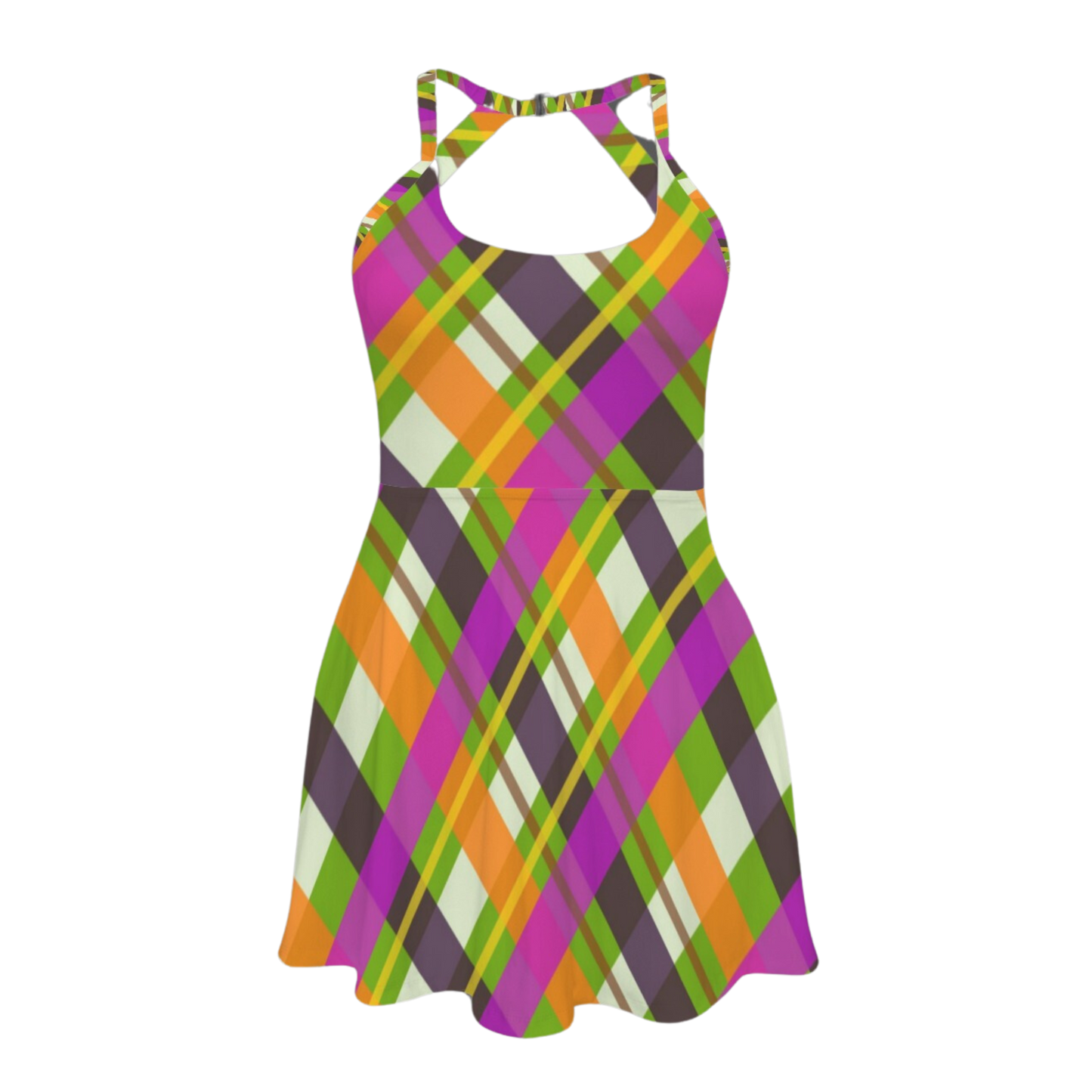 Halloween Plaid Open Back Flare Skirt Active Dress