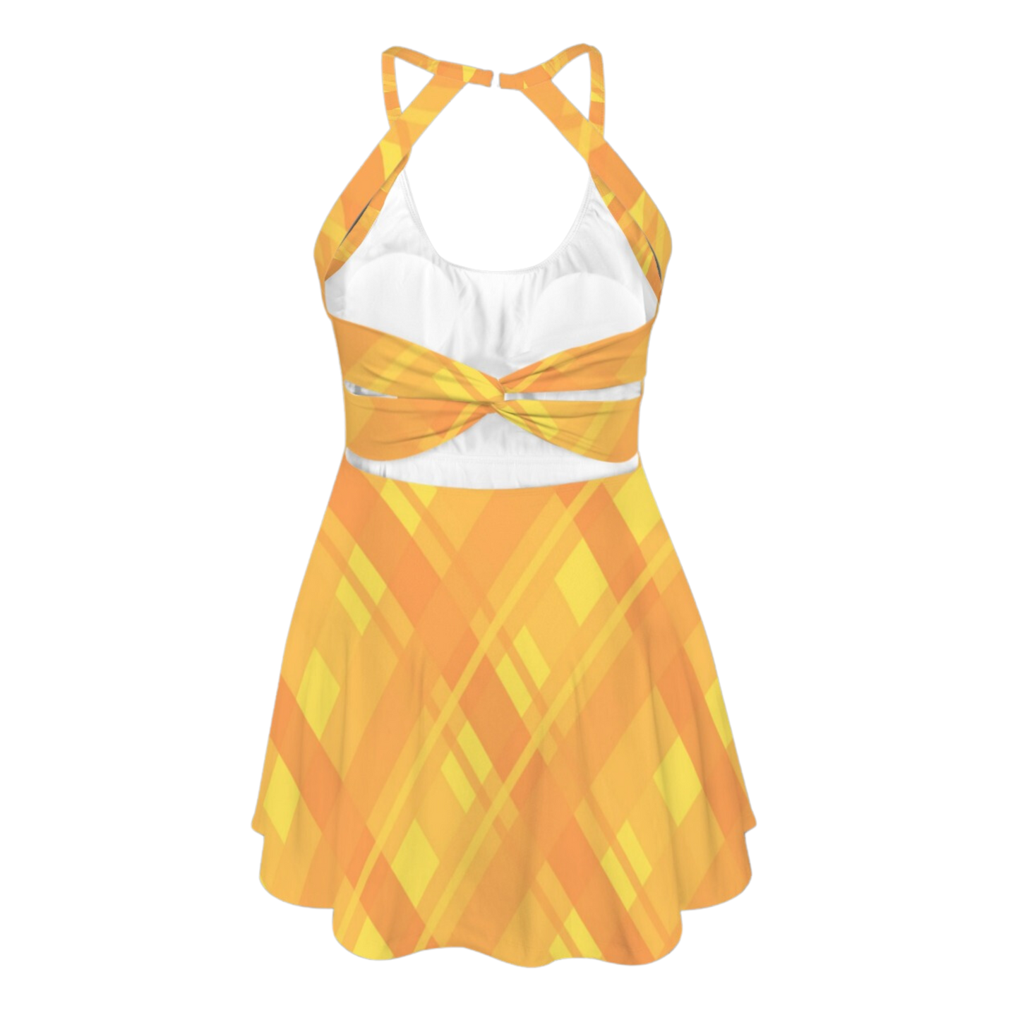 Halloween Yellow Plaid Open Back Flare Skirt Active Dress