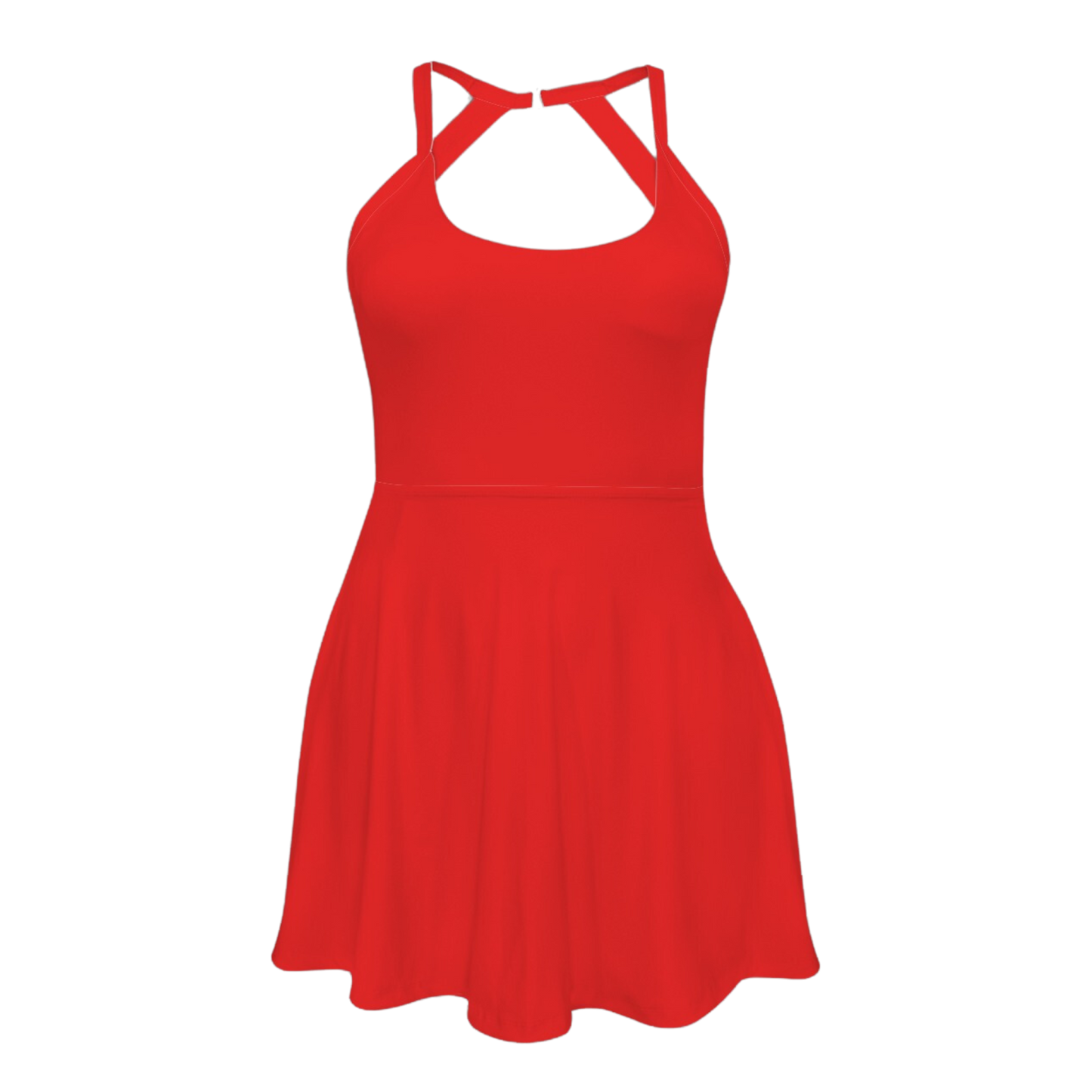 Incredible Red Open Back Flare Skirt Active Dress