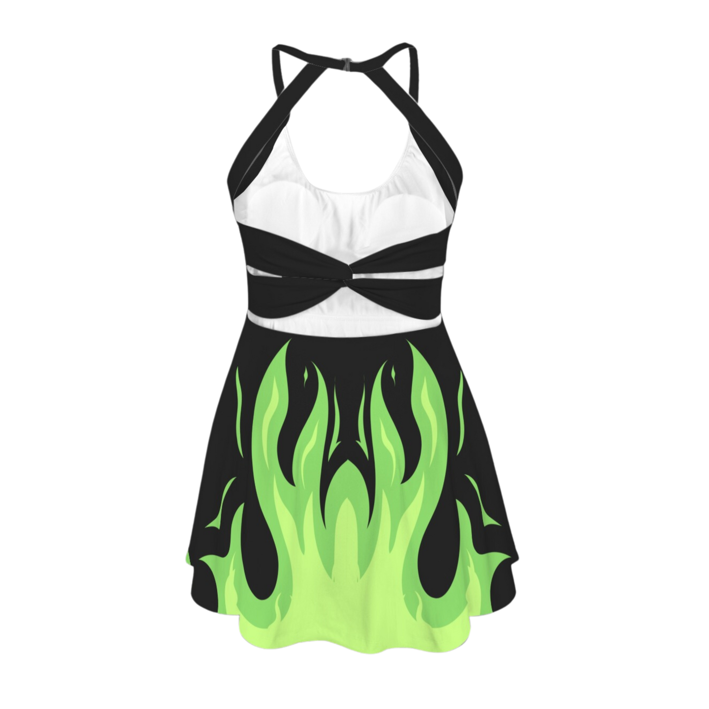 Mistress Green Flame Open Back Flare Skirt Active Dress
