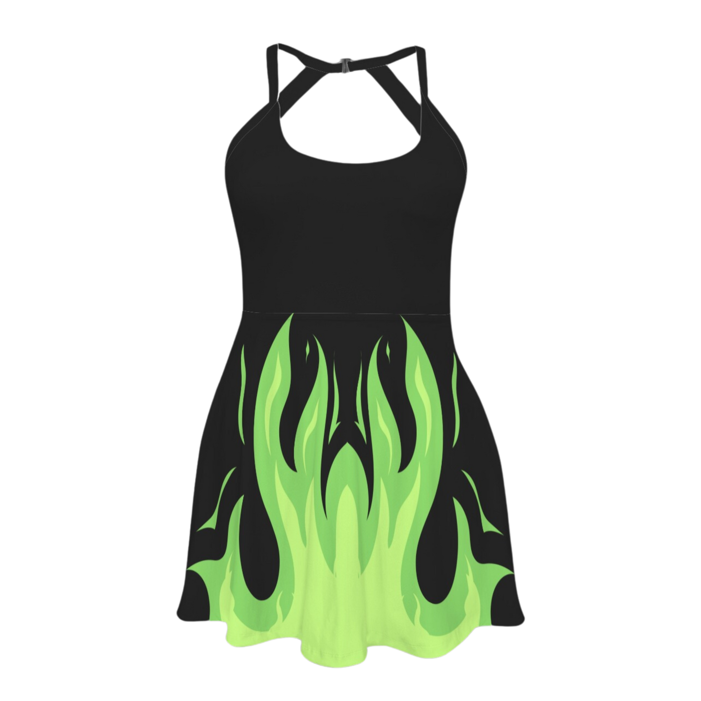 Mistress Green Flame Open Back Flare Skirt Active Dress