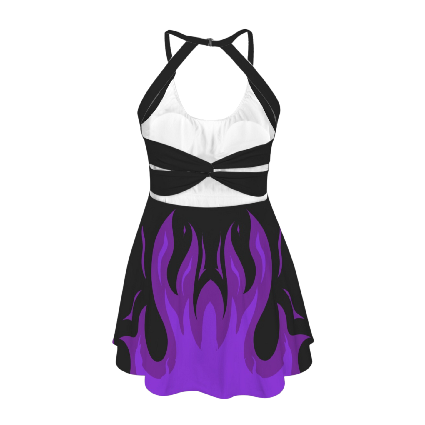 Mistress Purple Flame Open Back Flare Skirt Active Dress