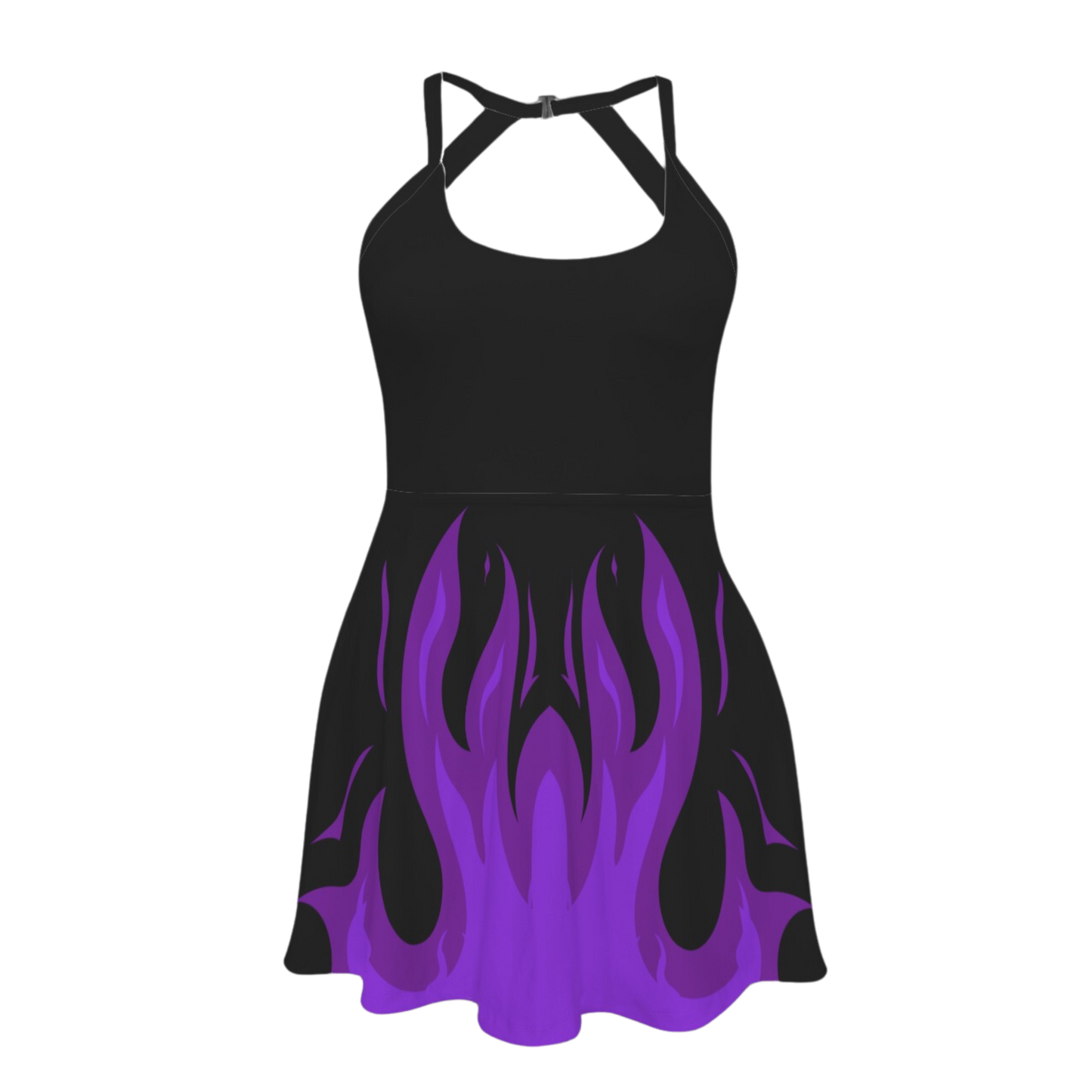 Mistress Purple Flame Open Back Flare Skirt Active Dress
