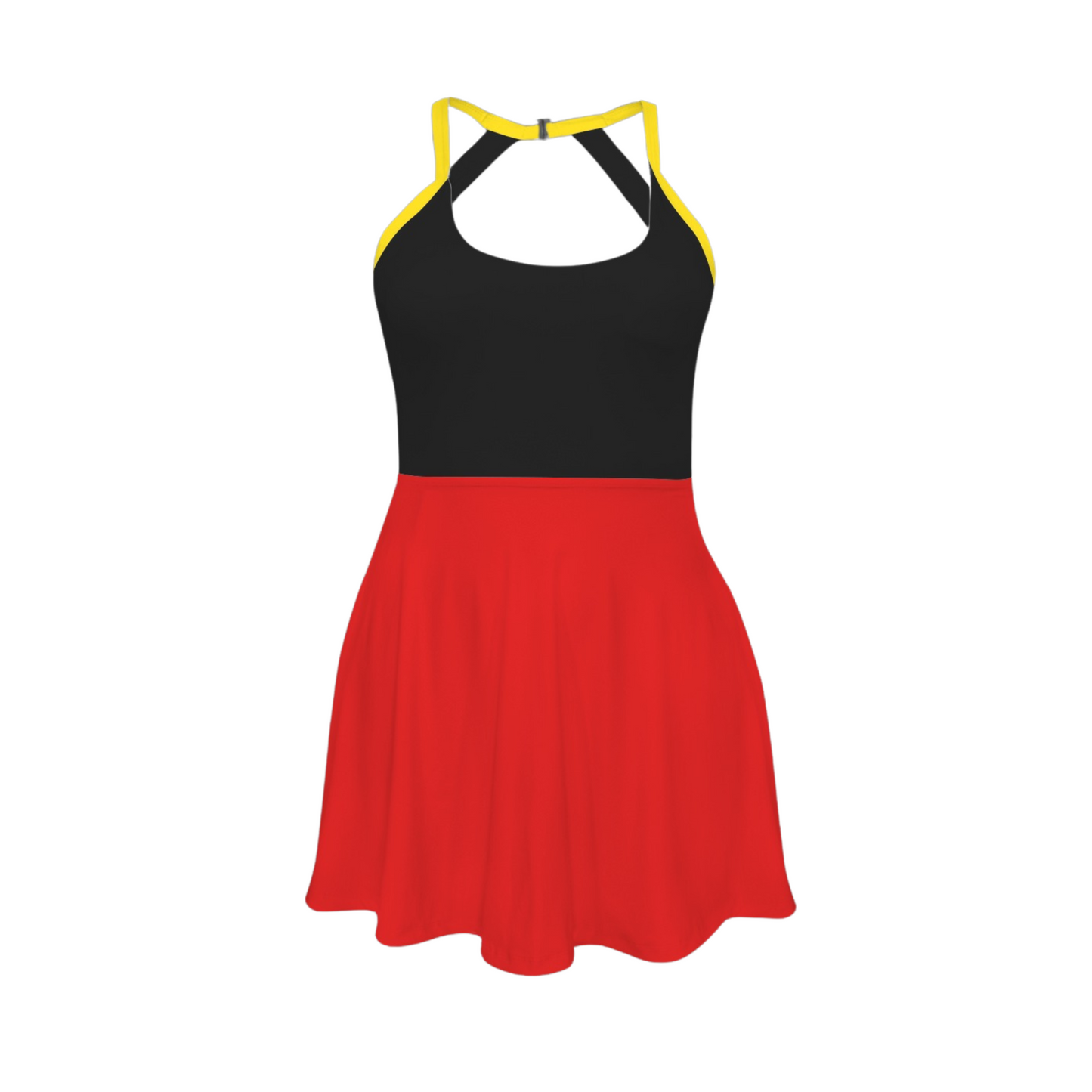 Main Mouse Colorblock Open Back Flare Skirt Active Dress