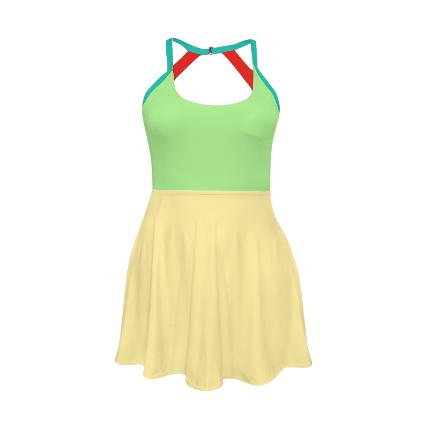 Mulan Colorblock Open Back Flare Skirt Active Dress