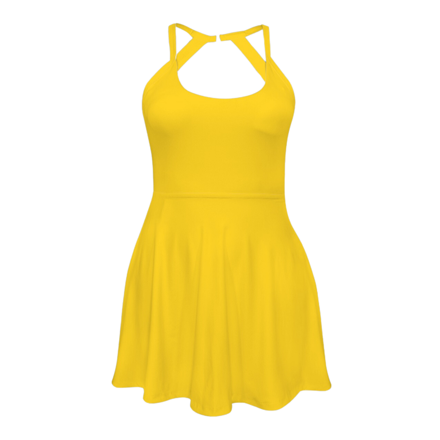 Pluto Yellow Open Back Flare Skirt Active Dress