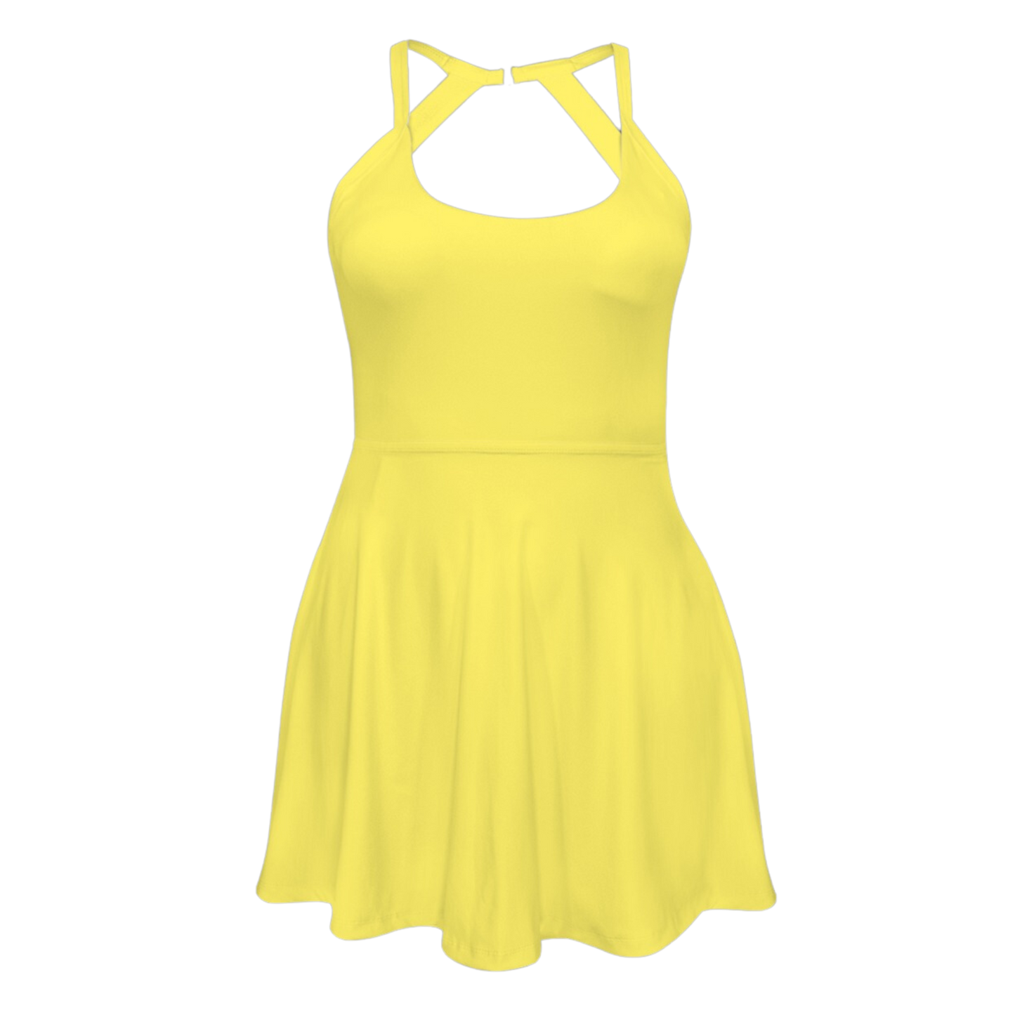 Rose Yellow Open Back Flare Skirt Active Dress