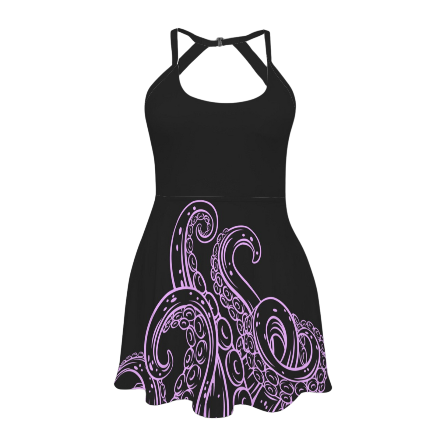 Sea Witch Black Open Back Flare Skirt Active Dress