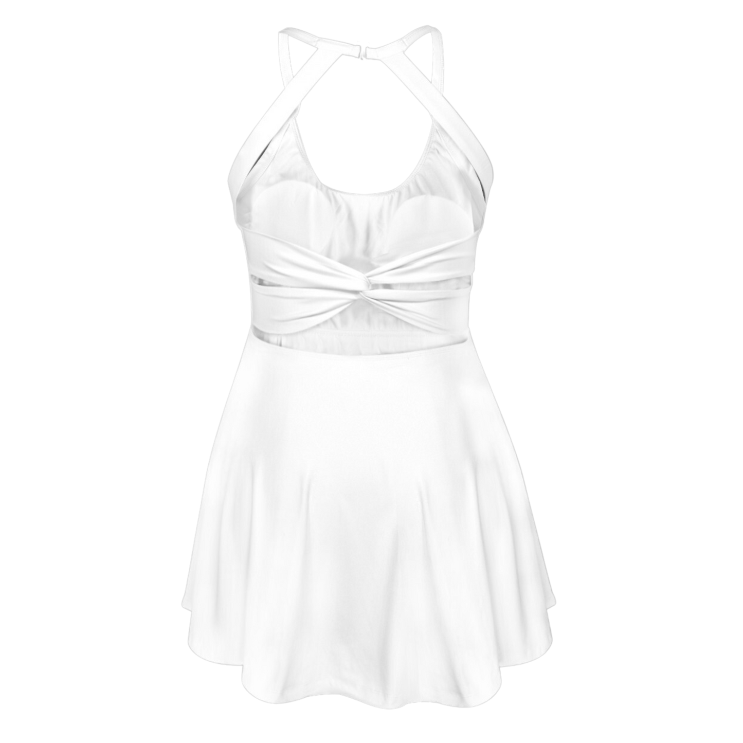Snowman White Open Back Flare Skirt Active Dress