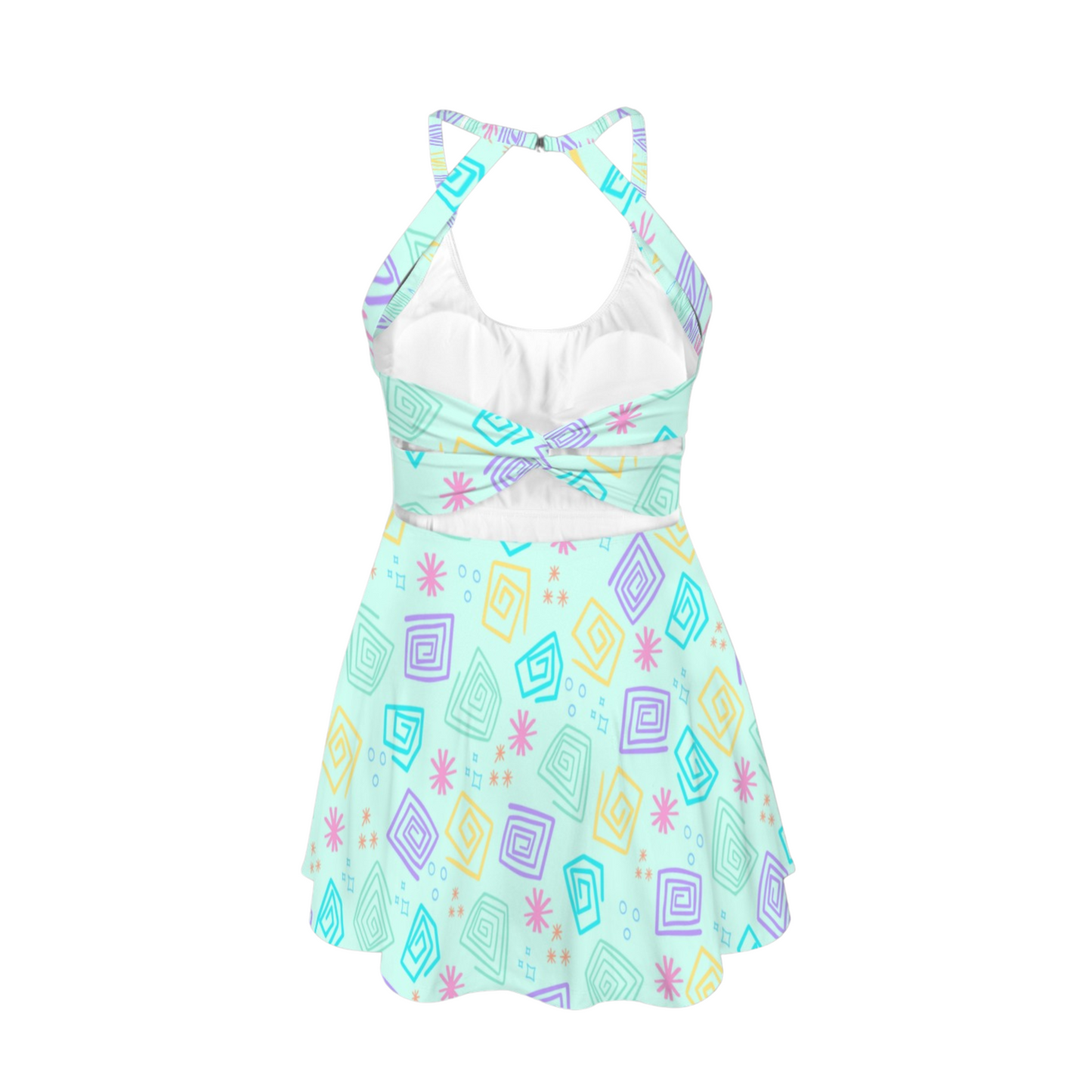 Spinning Cups Open Back Flare Skirt Active Dress