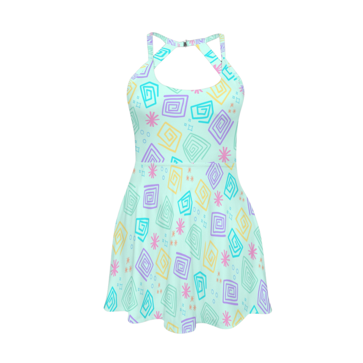 Spinning Cups Open Back Flare Skirt Active Dress