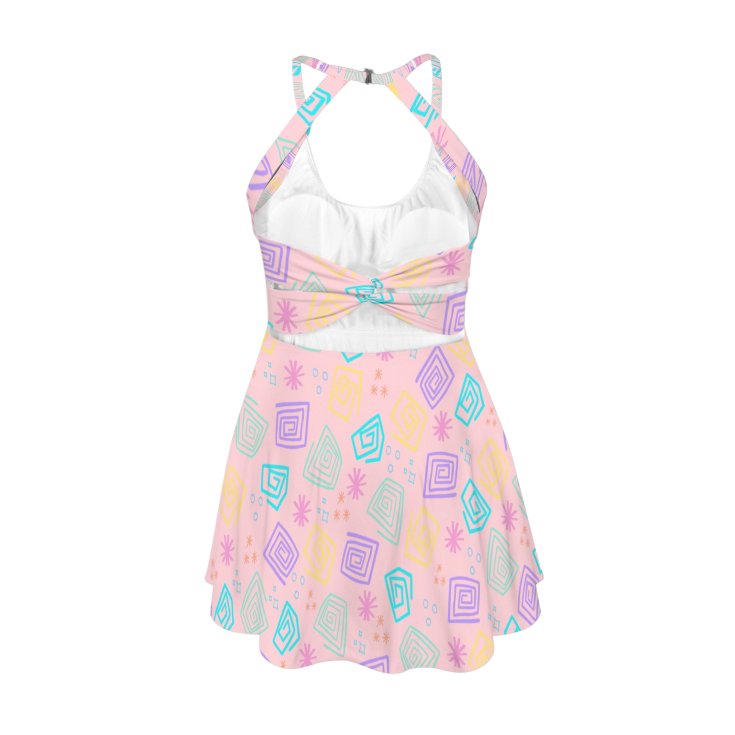 Spinning Cups Open Back Flare Skirt Active Dress