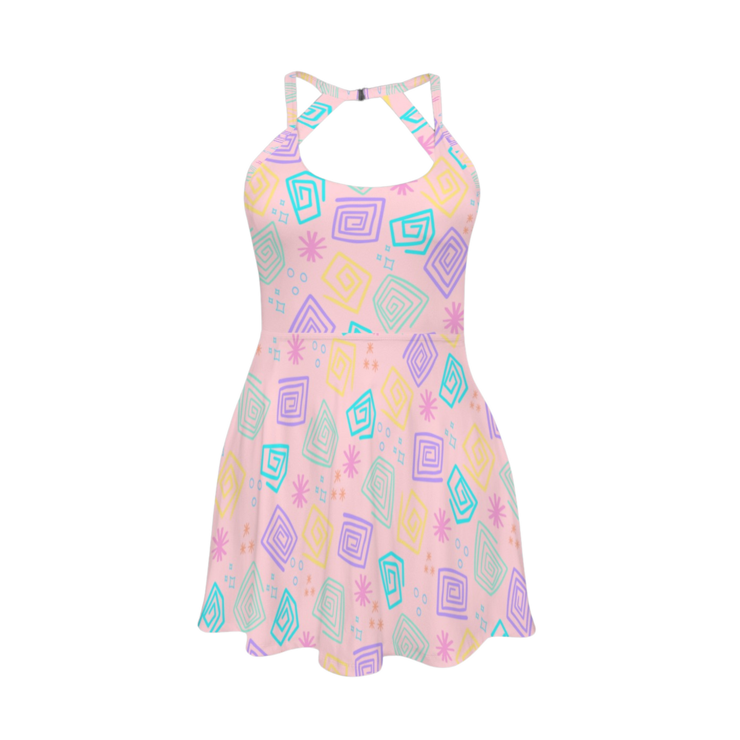 Spinning Cups Open Back Flare Skirt Active Dress