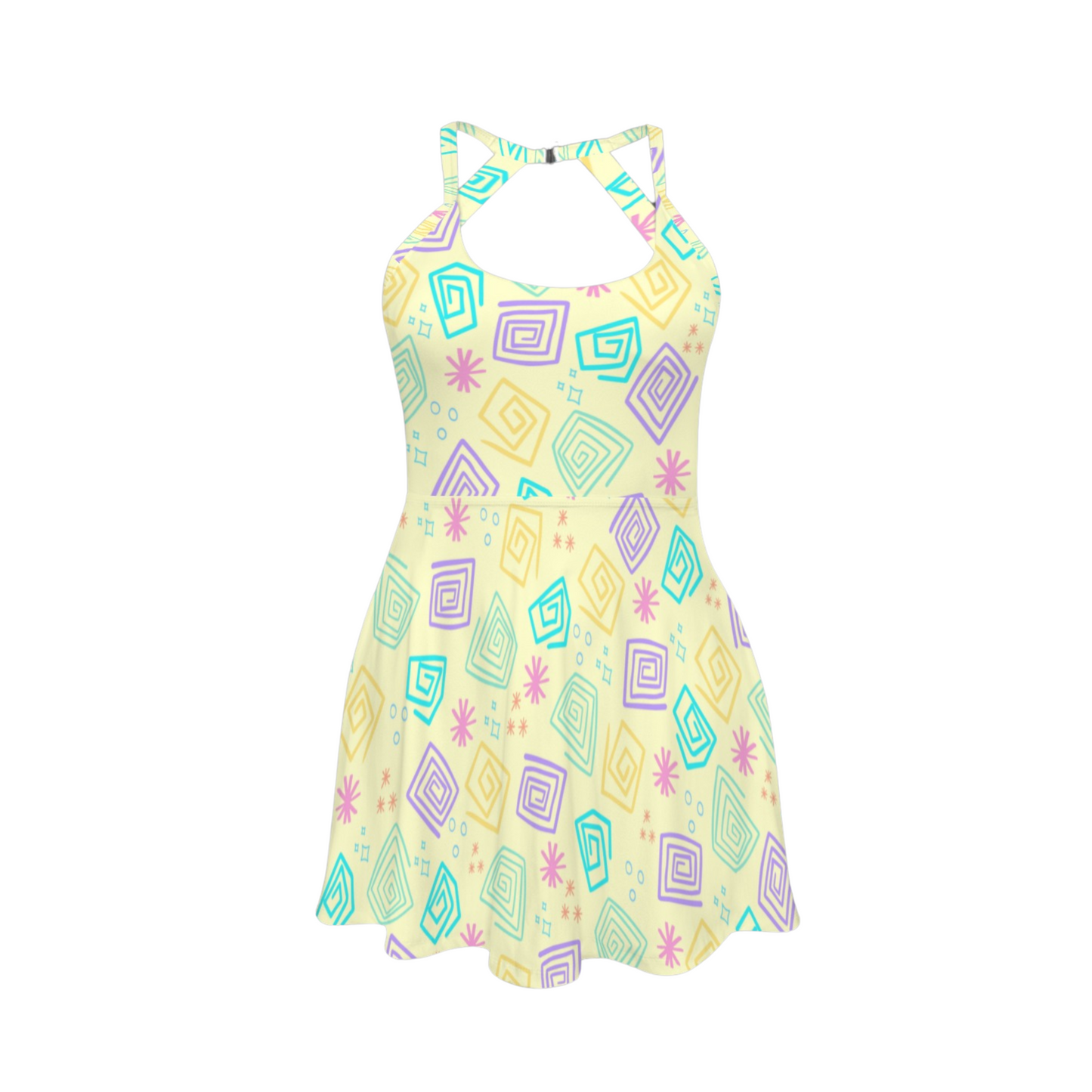 Spinning Cups Open Back Flare Skirt Active Dress