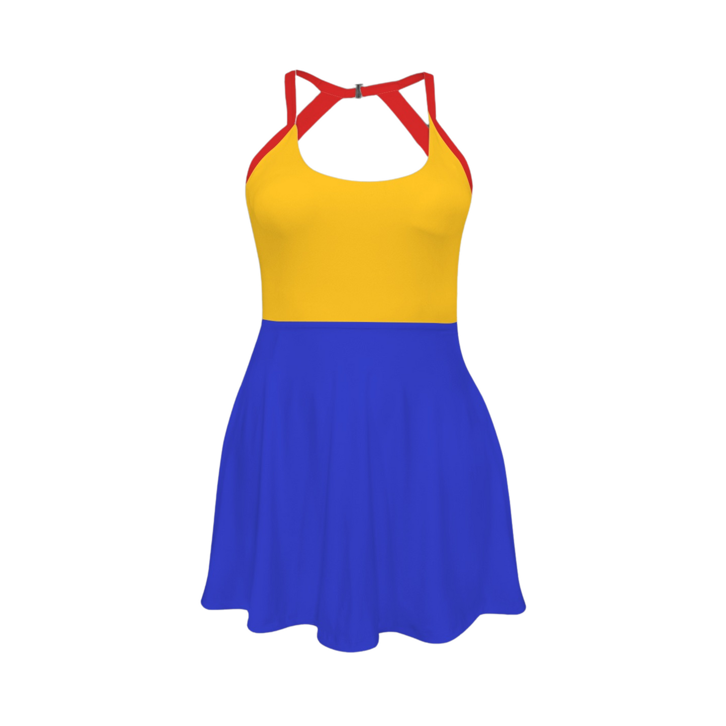 Woody Colorblock Open Back Flare Skirt Active Dress