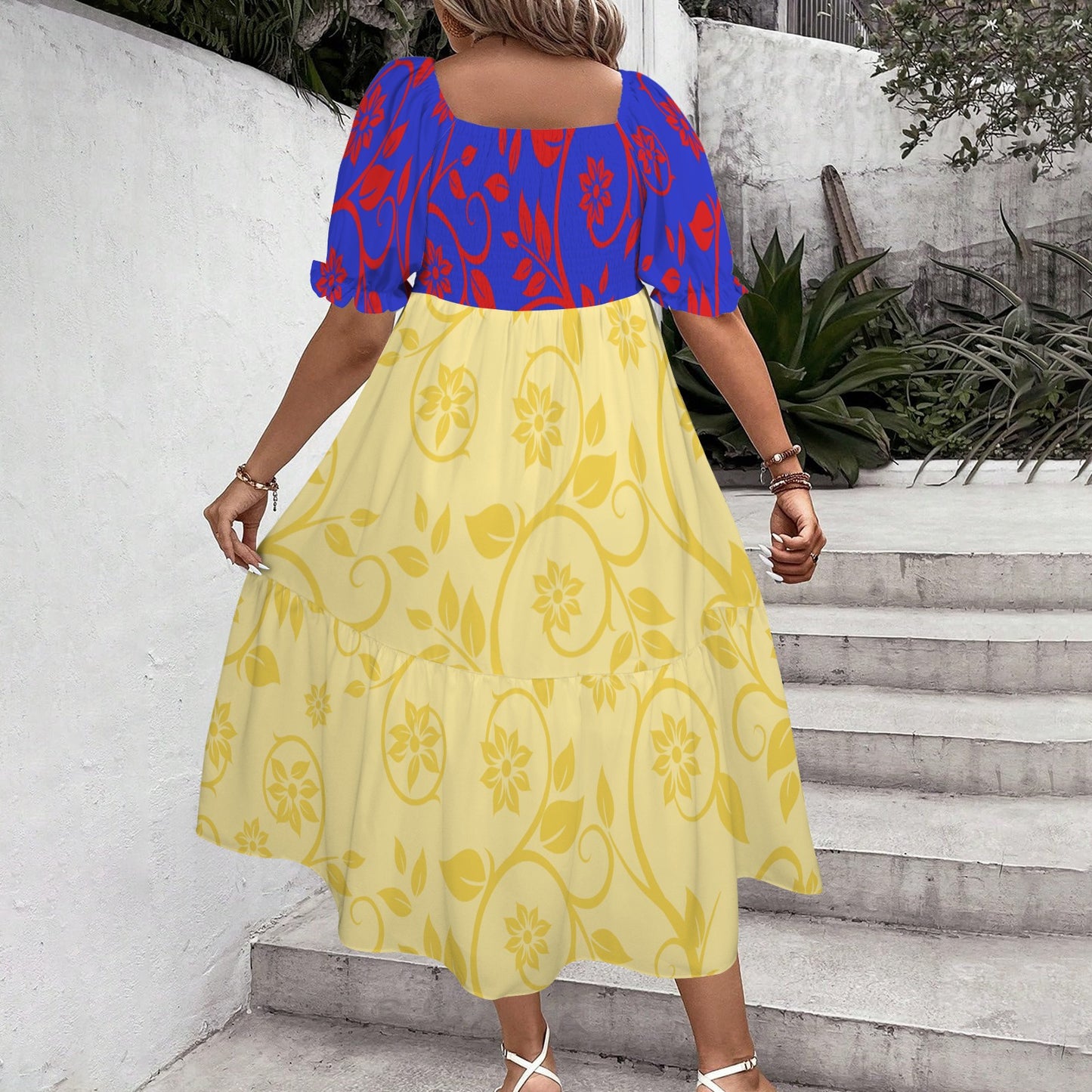 snowyellowswirl. smock midi