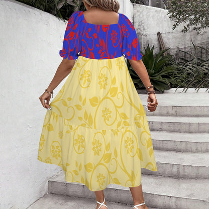 snowyellowswirl. smock midi