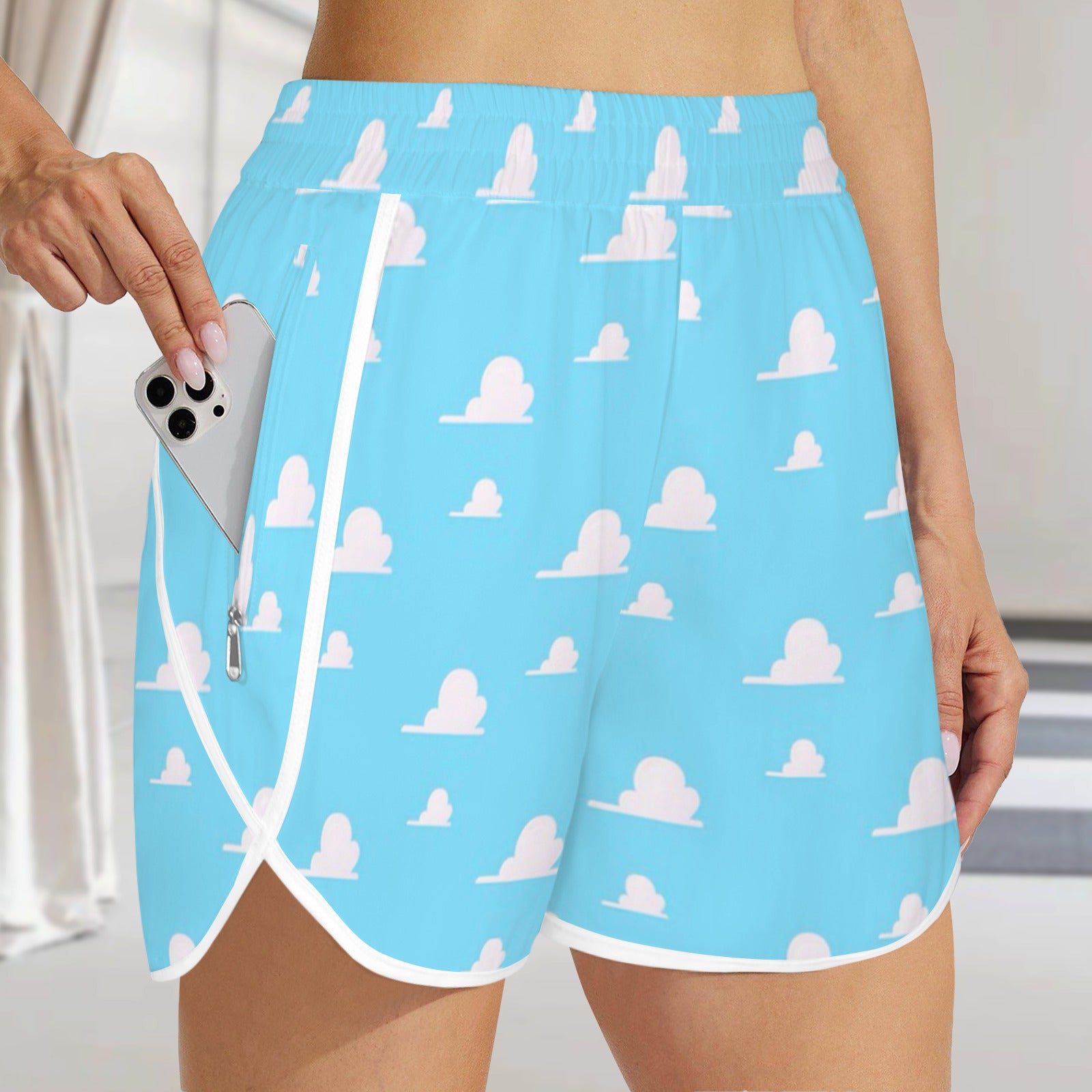 clouds. running shorts