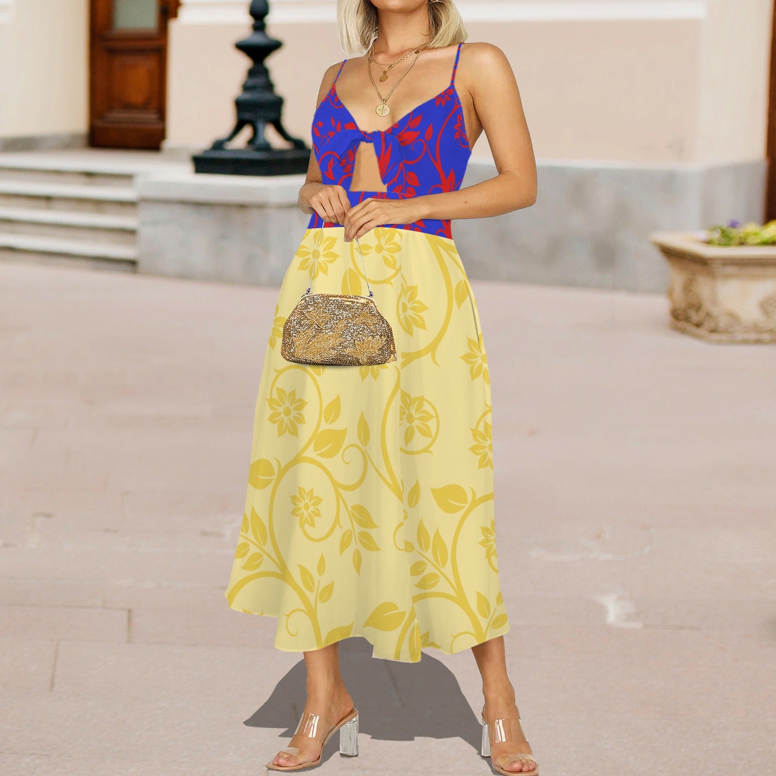 snowbluered. tie midi dress