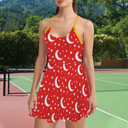 sorcererred. flare active dress