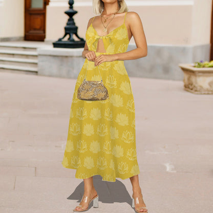 tialotusyellow. tie midi dress