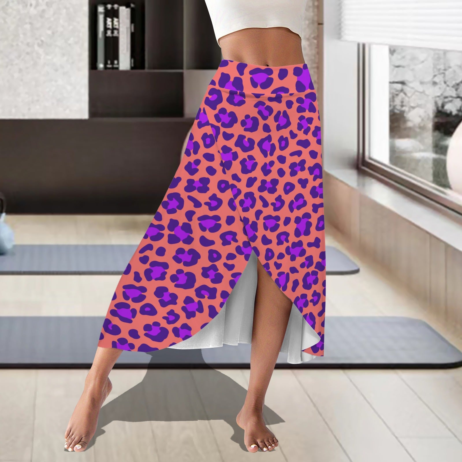 leopardcoralpurp. midi skort