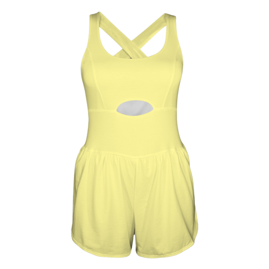 Almost There Yellow Cutout Cross Back Active Romper