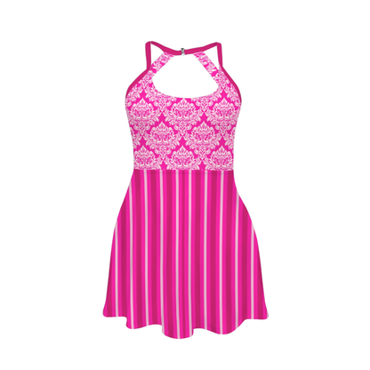 Evil Stepsister Pink Open Back Flare Skirt Active Dress