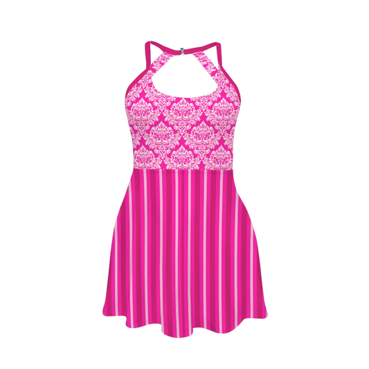 Evil Stepsister Pink Open Back Flare Skirt Active Dress