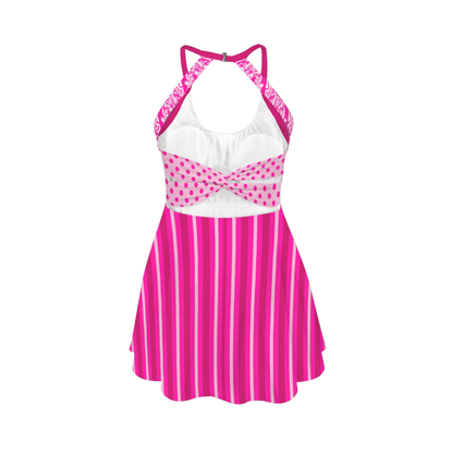 Evil Stepsister Pink Open Back Flare Skirt Active Dress