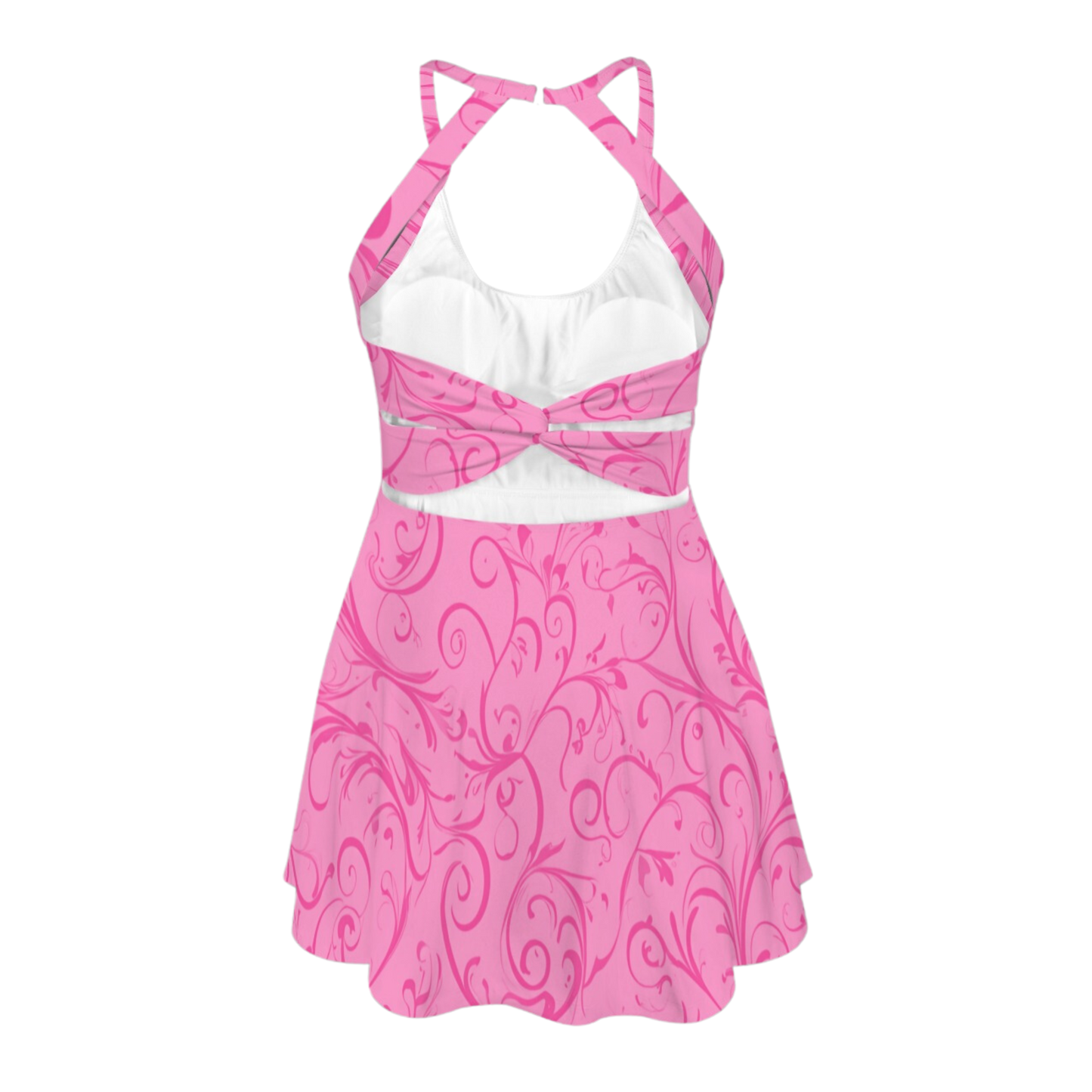 Aurora Pink Swirl Open Back Flare Skirt Active Dress