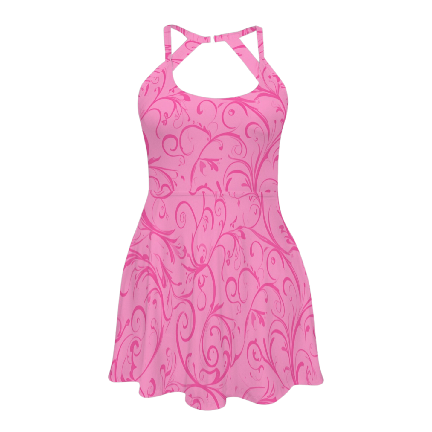 Aurora Pink Swirl Open Back Flare Skirt Active Dress