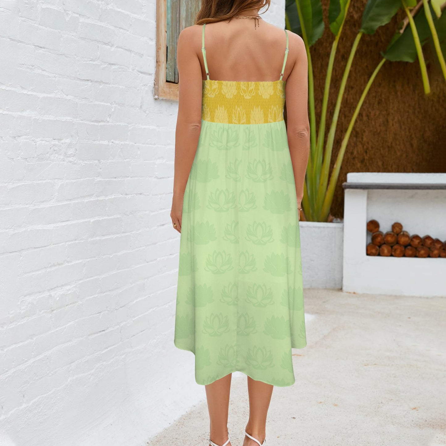 tianalotuslightgreenyellow. midi dress